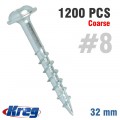 KREG ZINC POCKET HOLE SCREWS 32MM 1.25' #8 COARSE THREAD MX LOC 1200CT